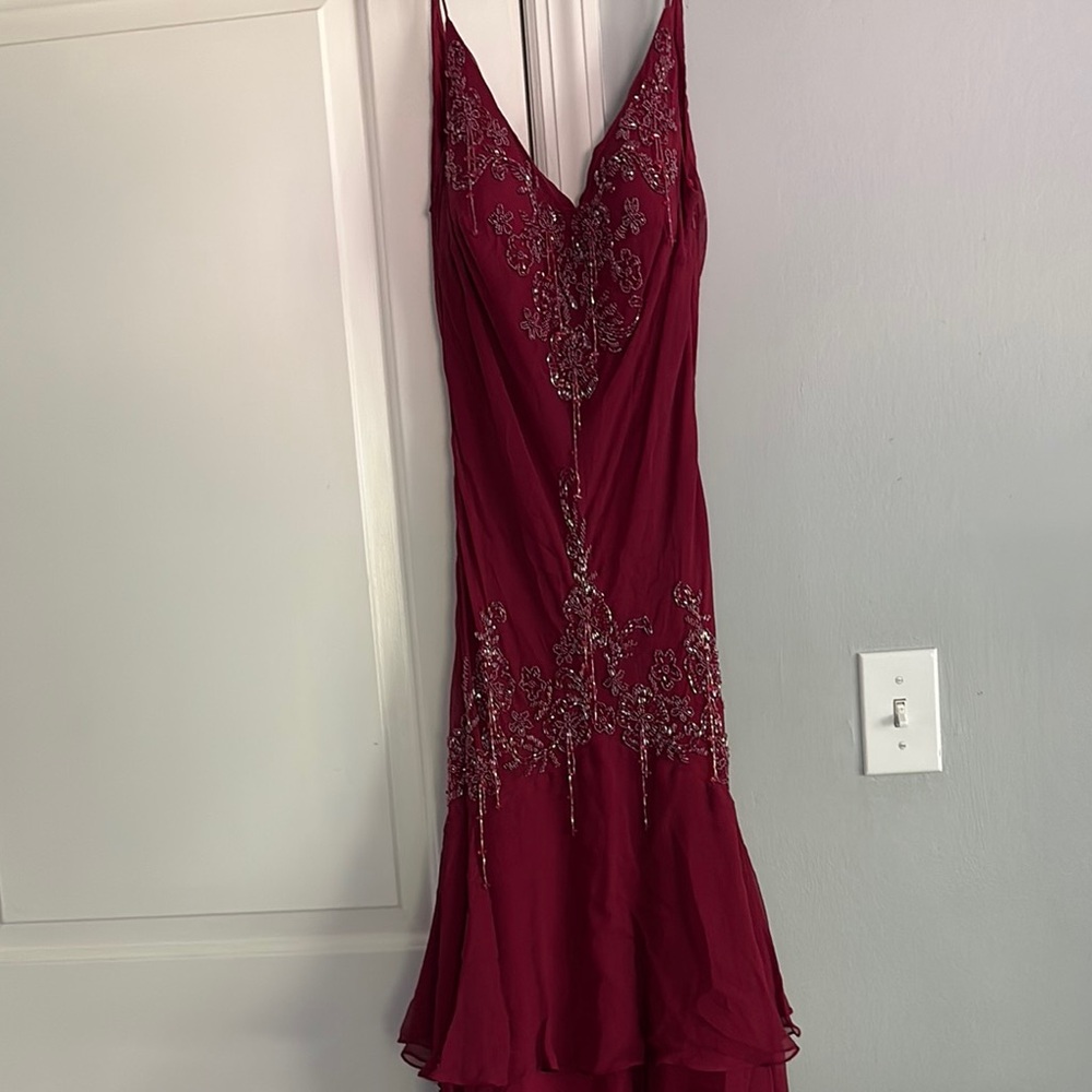 Red Sequin Embellished V-Neck Slip Dress